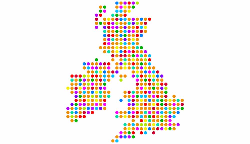 A map of the UK made of dots