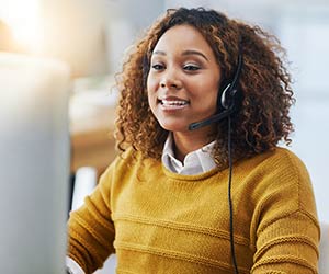 Call centre agent with headset