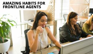 Person laughing and feeling happy while working at a call centre