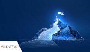 Achievement and leadership concept with a digital mountain and a flag