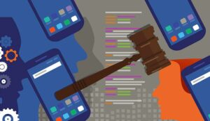 Illustration of phones and gavel - regulation concept