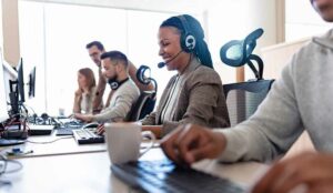 Call centre workers in an office