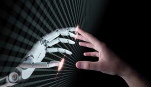 human hand touching a robots hand
