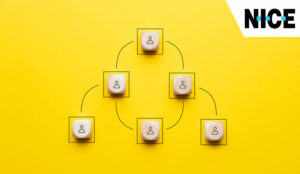 People icons on cubes connected by lines