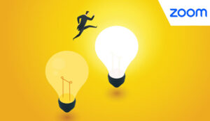 two lightbulbs with a person jumping from one to the other