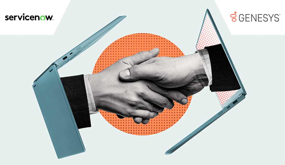 Partnership concept with hands reaching from screens and shaking hands