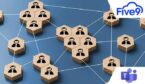 hexagons with people symbols and connections between them on colorful background