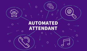 The word 'automated attendant' in the middle with different icons coming out