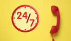 24 hours 7 days concept with red clock and handset