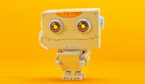 Robot with a headset on holding a clip board