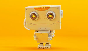 Robot with a headset on holding a clip board