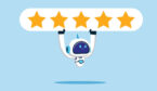 Robot holding up 5 stars vector