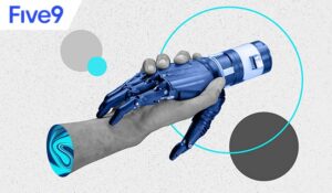 Handshake between man and AI collag