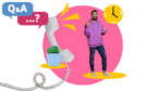 Time to call concept with person and phones