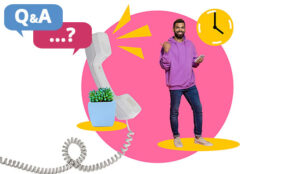 Time to call concept with person and phones