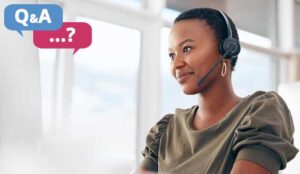 Calling concept with person in headset