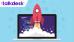 Rocket launching through a laptop screen with software on it