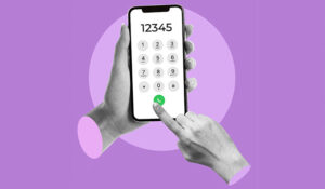 Hands dialling the number '1234' on a smart phone
