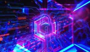 Colourful background with faded padlock in the middle