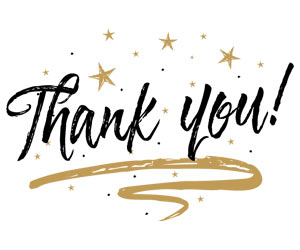 Thank you written with gold stars around it