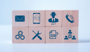 Contact Centre technology on wooden blocks