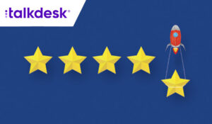 5 Golden stars with a rocket pulling the last star up on a blue background