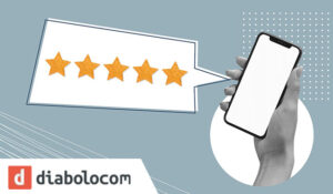 Picture of a mobile phone with 5 stars coming out of it