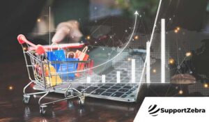 Shopping trolly with a laptop next to it