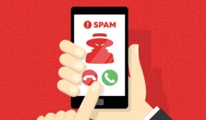 An incoming call on a phone with the word spam on it