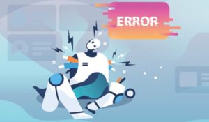 A broken down robot with the word 'error' over the top