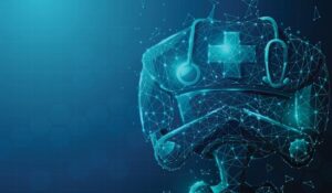 Close up of robot doctor with stethoscope