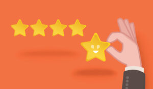 5 golden stars with a orange background