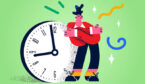 Person and clock - embracing talk time concept