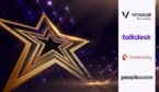 Gold star on black background with the logos of the award winners on