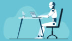 AI Robot sat at a desk