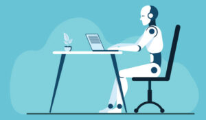 AI Robot sat at a desk