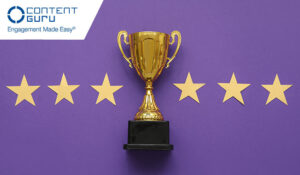 Award trophy with 6 stars around it on a purple background