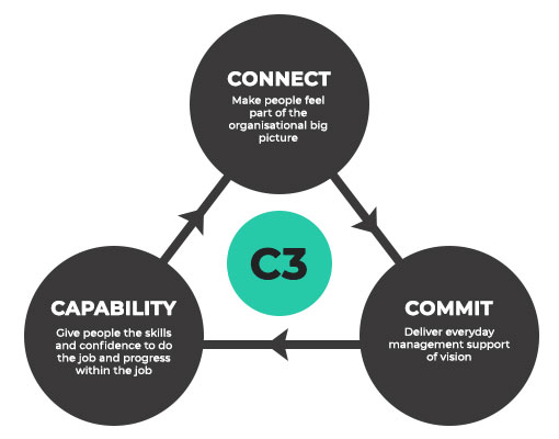 Diagram of the ‘three C’s’ : Connection, Commitment and Capability