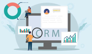 CRM Dashboard with figures of people looking over it