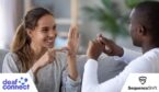Deaf people communicating with their hands