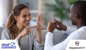Deaf people communicating with their hands