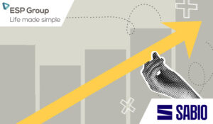 Yellow arrow increasing being held by a hand