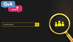 We are hiring recruitment background with realistic golden magnifying glass