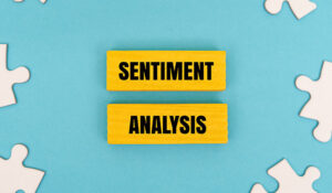 A coloured block with text SENTIMENT ANALYSIS surrounded by white puzzle pieces