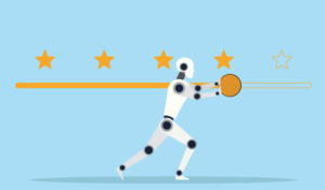 AI robot pushing a bar with stars on it