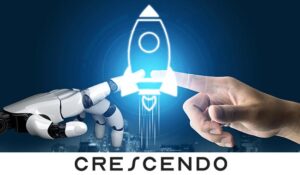 Human hand and Robot hand touching a rocket