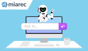 Computer on the desktop. Friendly artificial intelligence robot ready to help