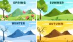 Scenery of the Four Seasons of Nature with Landscape Spring, Summer, Autumn and Winter