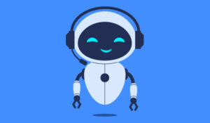 Robot with call centre headset on