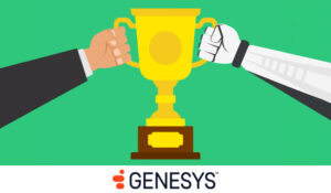 Human hand and robot hand holding a trophy